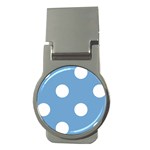 Polka Dots - White on Iceberg Blue Money Clip (Round)