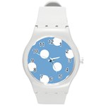 Polka Dots - White on Iceberg Blue Round Plastic Sport Watch (M)