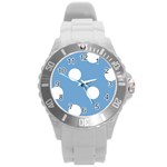 Polka Dots - White on Iceberg Blue Round Plastic Sport Watch (L)