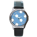 Polka Dots - White on Iceberg Blue Round Metal Watch