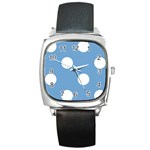 Polka Dots - White on Iceberg Blue Square Metal Watch