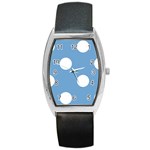 Polka Dots - White on Iceberg Blue Barrel Style Metal Watch