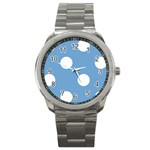 Polka Dots - White on Iceberg Blue Sport Metal Watch