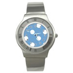 Polka Dots - White on Iceberg Blue Stainless Steel Watch