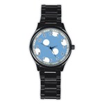 Polka Dots - White on Iceberg Blue Stainless Steel Round Watch