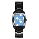 Polka Dots - White on Iceberg Blue Stainless Steel Barrel Watch