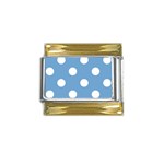 Polka Dots - White on Iceberg Blue Gold Trim Italian Charm (9mm)