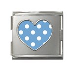 Polka Dots - White on Iceberg Blue Mega Link Heart Italian Charm (18mm)