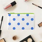 Polka Dots - Cornflower Blue on White Canvas Cosmetic Bag (XS)