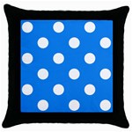 Polka Dots - White on Dodger Blue Throw Pillow Case (Black)