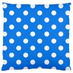 Polka Dots - White on Dodger Blue Large Flano Cushion Case (One Side)