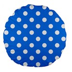 Polka Dots - White on Dodger Blue Large 18  Premium Flano Round Cushion