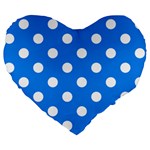 Polka Dots - White on Dodger Blue Large 19  Premium Flano Heart Shape Cushion