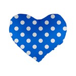 Polka Dots - White on Dodger Blue Standard 16  Premium Heart Shape Cushion