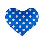 Polka Dots - White on Dodger Blue Standard 16  Premium Flano Heart Shape Cushion