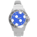 Polka Dots - White on Royal Blue Round Plastic Sport Watch (L)