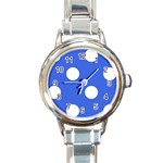 Polka Dots - White on Royal Blue Round Italian Charm Watch