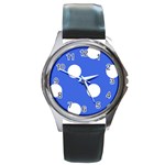 Polka Dots - White on Royal Blue Round Metal Watch