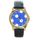 Polka Dots - White on Royal Blue Round Gold Metal Watch