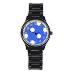 Polka Dots - White on Royal Blue Stainless Steel Round Watch