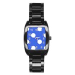 Polka Dots - White on Royal Blue Stainless Steel Barrel Watch