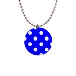 Polka Dots - White on Blue 1  Button Necklace