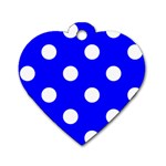 Polka Dots - White on Blue Dog Tag Heart (One Side)