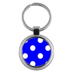 Polka Dots - White on Blue Key Chain (Round)