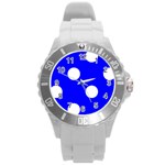 Polka Dots - White on Blue Round Plastic Sport Watch (L)