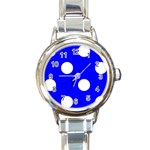 Polka Dots - White on Blue Round Italian Charm Watch