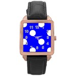 Polka Dots - White on Blue Rose Gold Leather Watch