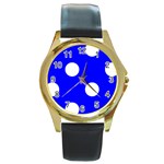 Polka Dots - White on Blue Round Gold Metal Watch