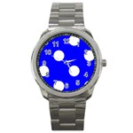 Polka Dots - White on Blue Sport Metal Watch