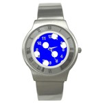 Polka Dots - White on Blue Stainless Steel Watch