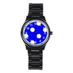 Polka Dots - White on Blue Stainless Steel Round Watch