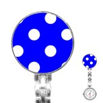 Polka Dots - White on Blue Stainless Steel Nurses Watch