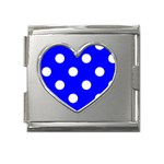 Polka Dots - White on Blue Mega Link Heart Italian Charm (18mm)