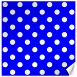 Polka Dots - White on Blue Canvas 16  x 16 