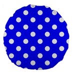 Polka Dots - White on Blue Large 18  Premium Round Cushion