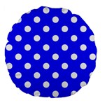 Polka Dots - White on Blue Large 18  Premium Flano Round Cushion