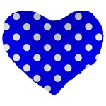 Polka Dots - White on Blue Large 19  Premium Heart Shape Cushion