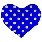 Polka Dots - White on Blue Large 19  Premium Flano Heart Shape Cushion