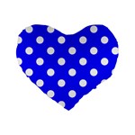 Polka Dots - White on Blue Standard 16  Premium Heart Shape Cushion