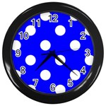 Polka Dots - White on Blue Wall Clock (Black)