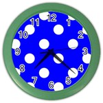 Polka Dots - White on Blue Color Wall Clock