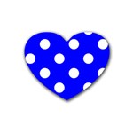 Polka Dots - White on Blue Rubber Coaster (Heart)