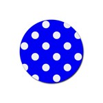 Polka Dots - White on Blue Rubber Coaster (Round)