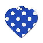 Polka Dots - White on Cerulean Blue Dog Tag Heart (One Side)