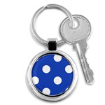 Polka Dots - White on Cerulean Blue Key Chain (Round)