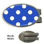 Polka Dots - White on Cerulean Blue Money Clip (Oval)